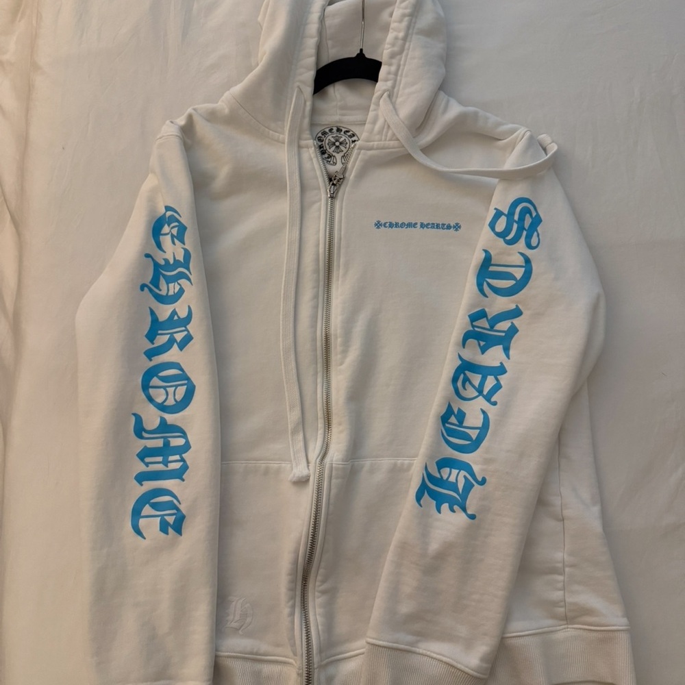 Chrome Hearts White Zip-Up with Silver Detailing